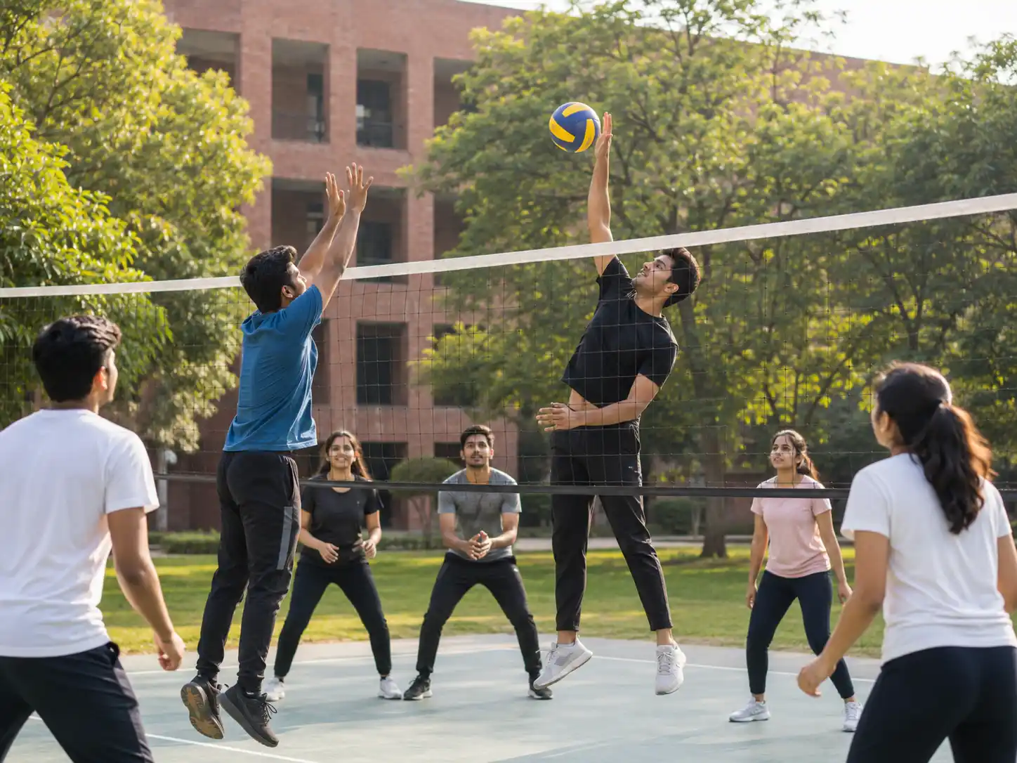University students taking part in a volleyball match